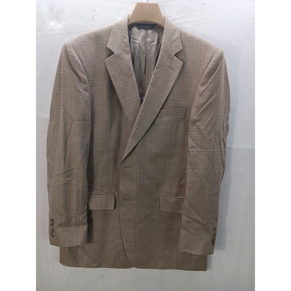 Jos A Bank Blazer Men's 44L Wool Silk Beige Plaid Coat Jacket